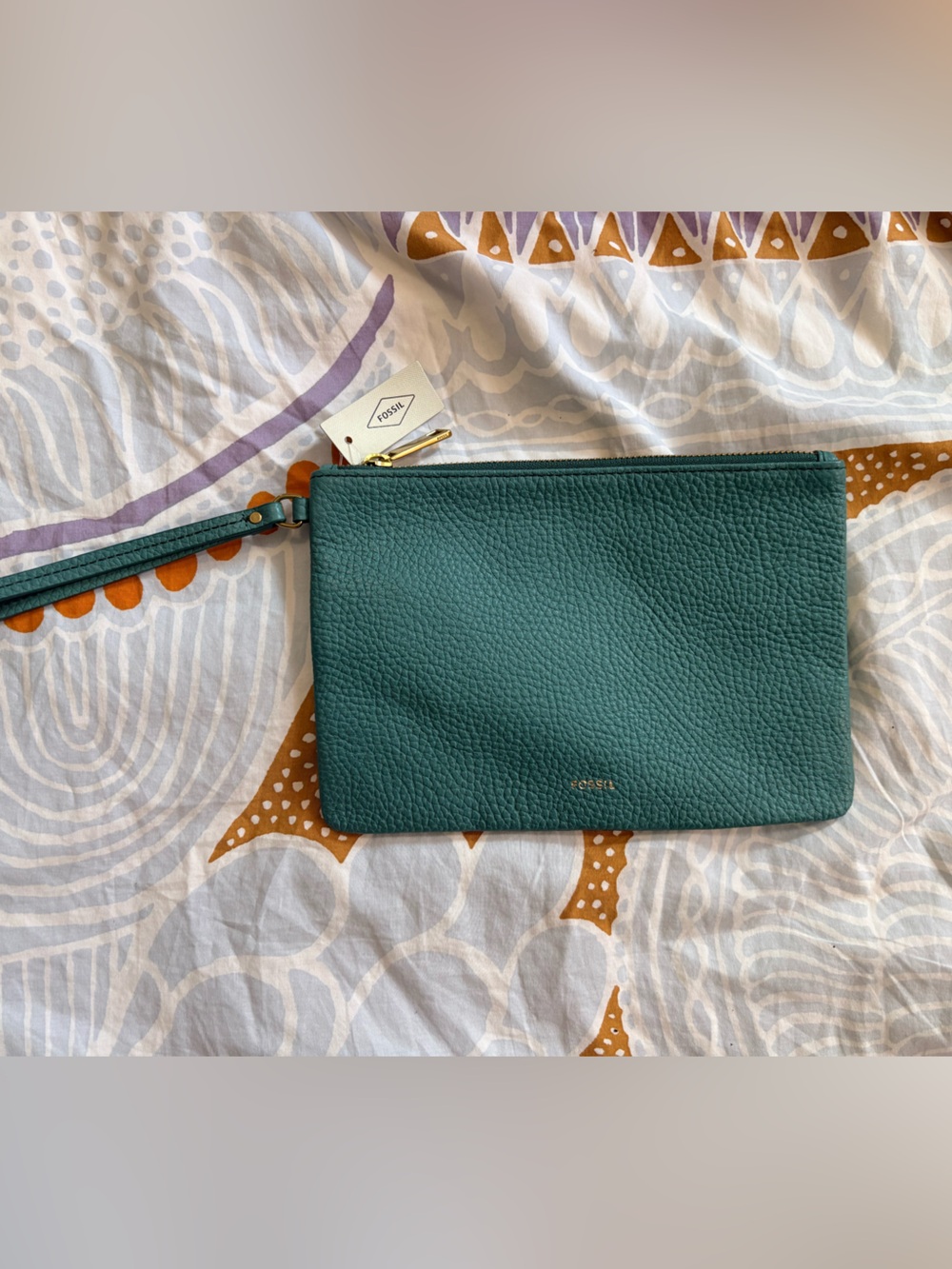 Fossil Teal Leather Wristlet Clutch